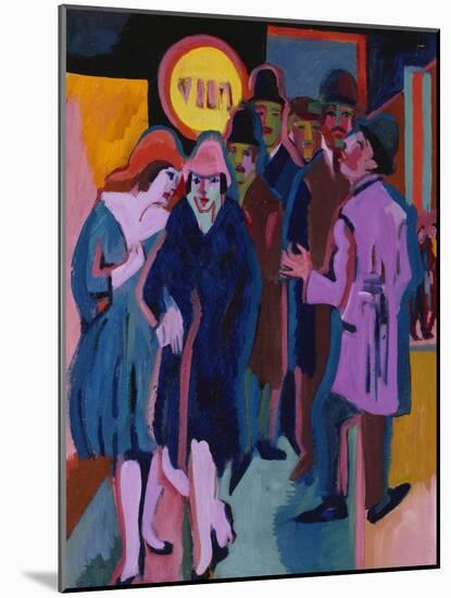 A Nightime Streetscene; Nachtiliches Strassenbild-Ernst Ludwig Kirchner-Mounted Giclee Print