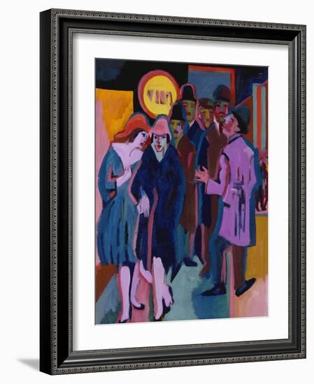 A Nightime Streetscene; Nachtiliches Strassenbild-Ernst Ludwig Kirchner-Framed Giclee Print