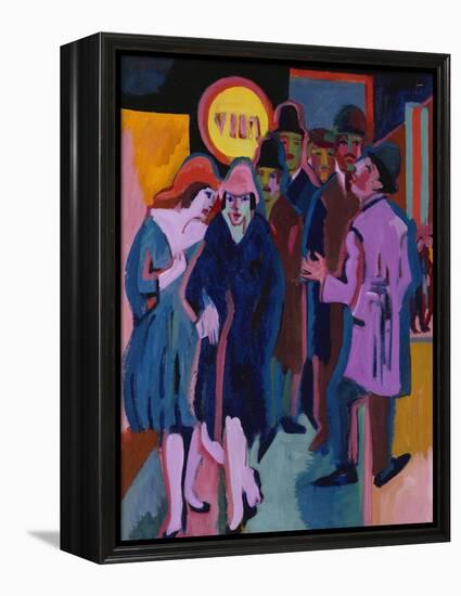 A Nightime Streetscene; Nachtiliches Strassenbild-Ernst Ludwig Kirchner-Framed Premier Image Canvas