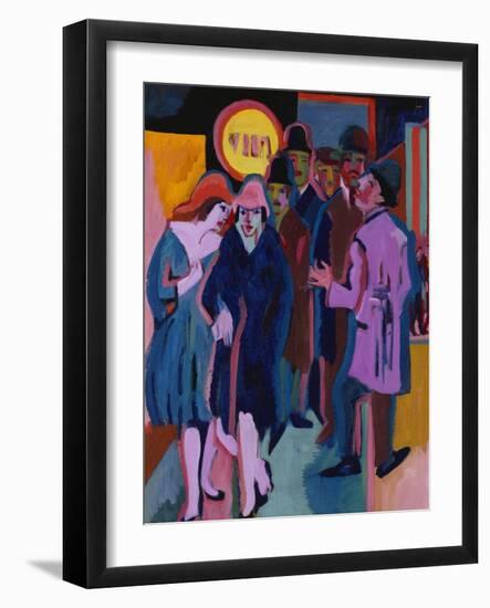 A Nightime Streetscene; Nachtiliches Strassenbild-Ernst Ludwig Kirchner-Framed Giclee Print