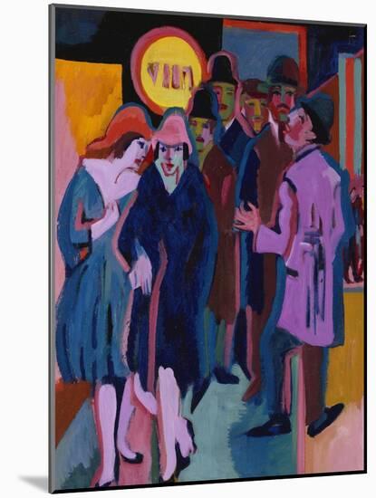 A Nightime Streetscene; Nachtiliches Strassenbild-Ernst Ludwig Kirchner-Mounted Giclee Print