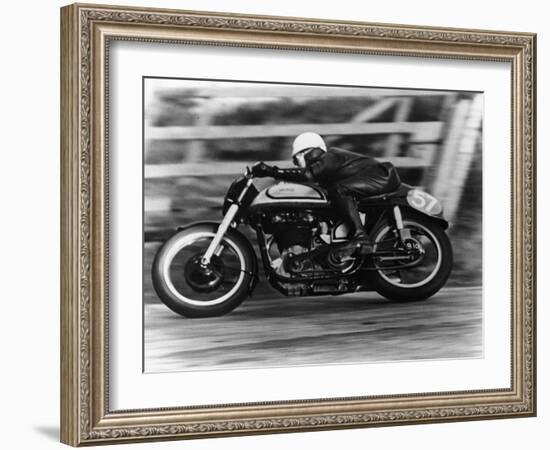 A Norton in Action in the Isle of Man TT, 1950-null-Framed Photographic Print