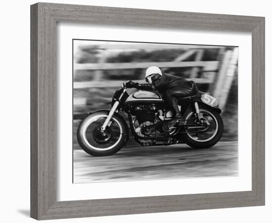 A Norton in Action in the Isle of Man TT, 1950-null-Framed Photographic Print