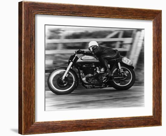 A Norton in Action in the Isle of Man TT, 1950-null-Framed Photographic Print