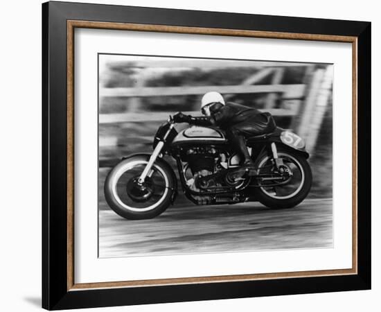 A Norton in Action in the Isle of Man TT, 1950-null-Framed Photographic Print