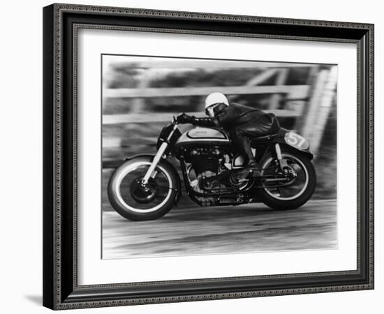 A Norton in Action in the Isle of Man TT, 1950-null-Framed Photographic Print