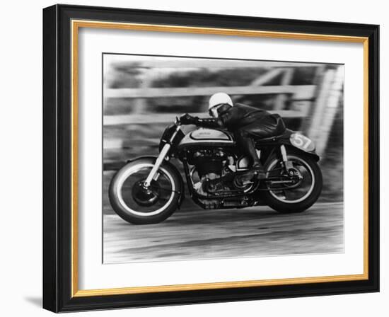 A Norton in Action in the Isle of Man TT, 1950-null-Framed Photographic Print