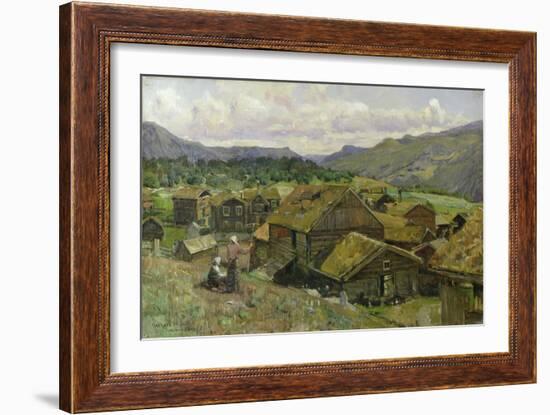 A Norwegian Village with Two Women (Oil on Canvas)-Gerhard Peter Frantz Vilhelm Munthe-Framed Giclee Print