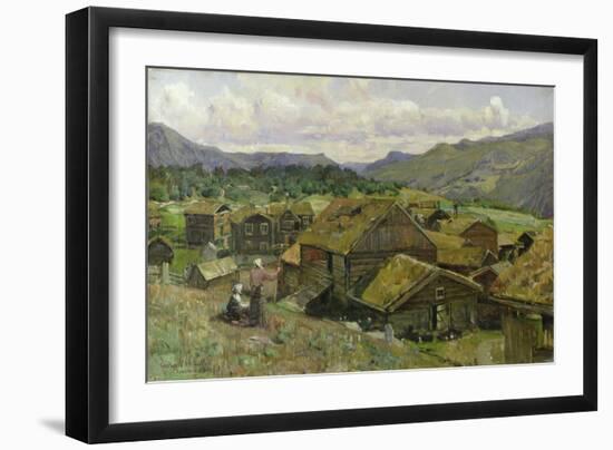 A Norwegian Village with Two Women (Oil on Canvas)-Gerhard Peter Frantz Vilhelm Munthe-Framed Giclee Print