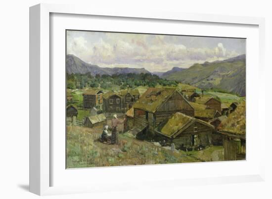 A Norwegian Village with Two Women (Oil on Canvas)-Gerhard Peter Frantz Vilhelm Munthe-Framed Giclee Print