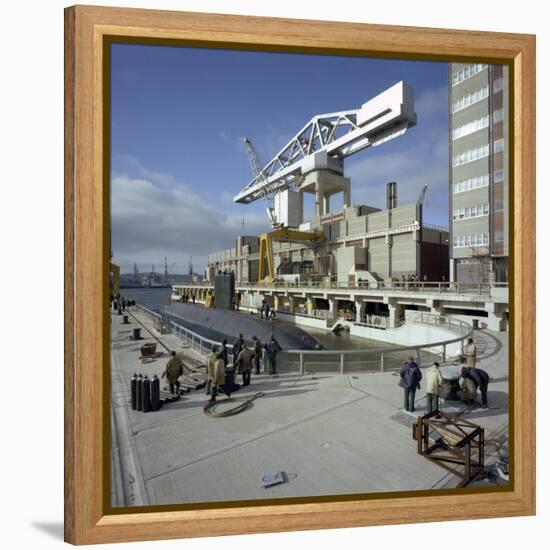 A Nuclear Submarine Berthing at Devonport Docks, Plymouth, Devon, 1980-Michael Walters-Framed Stretched Canvas