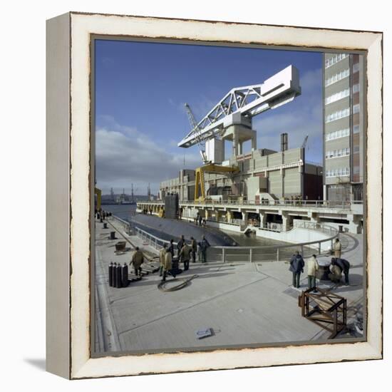 A Nuclear Submarine Berthing at Devonport Docks, Plymouth, Devon, 1980-Michael Walters-Framed Stretched Canvas