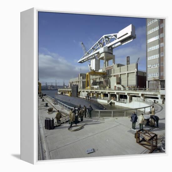 A Nuclear Submarine Berthing at Devonport Docks, Plymouth, Devon, 1980-Michael Walters-Framed Stretched Canvas