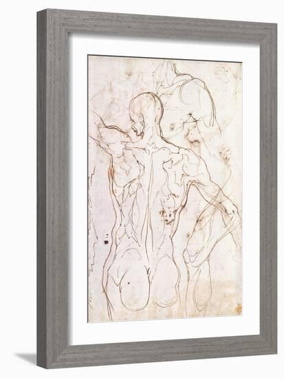 A Nude Seen from Behind, Looking to the Left, and Other Studies of His Left Shoulder and Right Leg-Perino Del Vaga-Framed Giclee Print