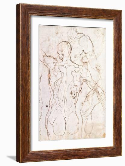 A Nude Seen from Behind, Looking to the Left, and Other Studies of His Left Shoulder and Right Leg-Perino Del Vaga-Framed Giclee Print