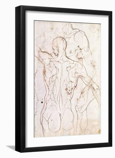 A Nude Seen from Behind, Looking to the Left, and Other Studies of His Left Shoulder and Right Leg-Perino Del Vaga-Framed Giclee Print