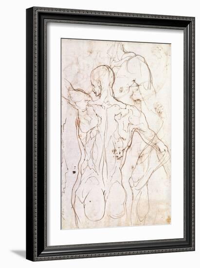 A Nude Seen from Behind, Looking to the Left, and Other Studies of His Left Shoulder and Right Leg-Perino Del Vaga-Framed Giclee Print