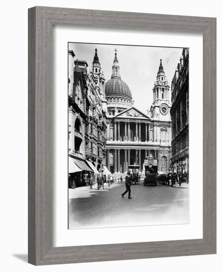 A Number Thirteen Bus Along Ludgate Hill, 1910-null-Framed Photographic Print