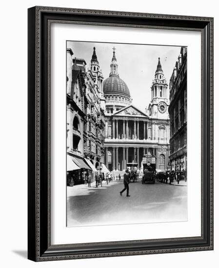 A Number Thirteen Bus Along Ludgate Hill, 1910-null-Framed Photographic Print