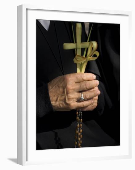 A Nun's Hands Holding Two Crosses Made of Palm Leaves, St. Anne Church, Israel-Eitan Simanor-Framed Photographic Print