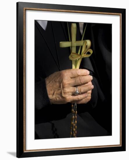 A Nun's Hands Holding Two Crosses Made of Palm Leaves, St. Anne Church, Israel-Eitan Simanor-Framed Photographic Print