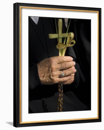 A Nun's Hands Holding Two Crosses Made of Palm Leaves, St. Anne Church, Israel-Eitan Simanor-Framed Photographic Print