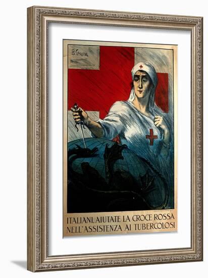 A Nurse Stabbing A Dragon Holding The Globe-Basilio Cascella-Framed Art Print