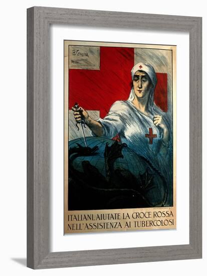 A Nurse Stabbing A Dragon Holding The Globe-Basilio Cascella-Framed Art Print