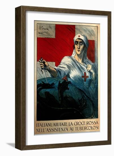 A Nurse Stabbing A Dragon Holding The Globe-Basilio Cascella-Framed Art Print