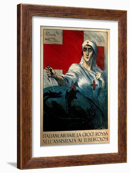 A Nurse Stabbing A Dragon Holding The Globe-Basilio Cascella-Framed Art Print