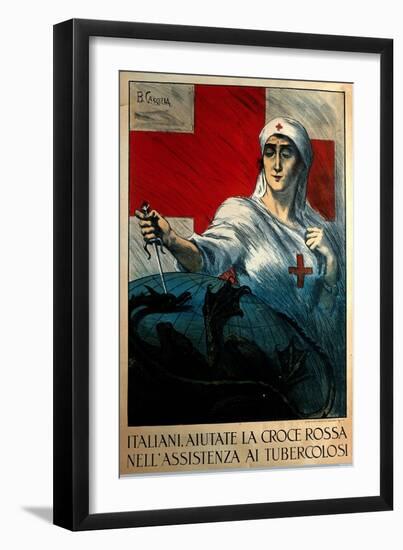 A Nurse Stabbing A Dragon Holding The Globe-Basilio Cascella-Framed Art Print