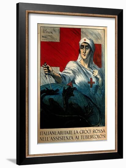 A Nurse Stabbing A Dragon Holding The Globe-Basilio Cascella-Framed Art Print