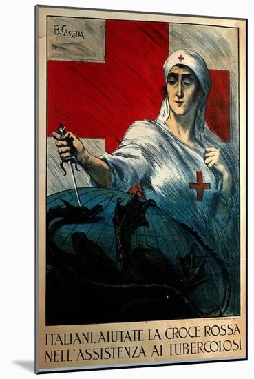 A Nurse Stabbing A Dragon Holding The Globe-Basilio Cascella-Mounted Art Print