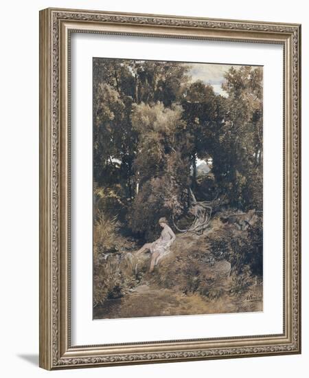 A Nymph at the Fountain (Pan, Chasing a Nymp), 1855-Arnold Böcklin-Framed Giclee Print