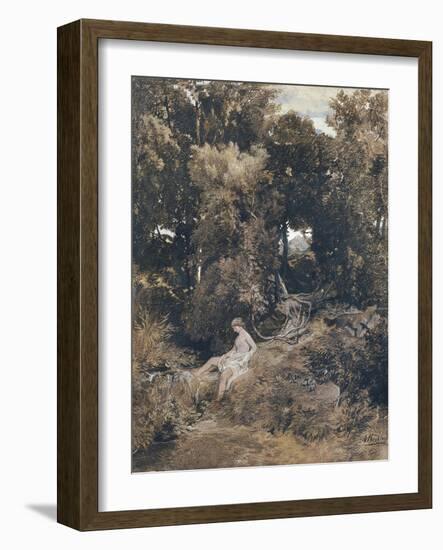 A Nymph at the Fountain (Pan, Chasing a Nymp), 1855-Arnold Böcklin-Framed Giclee Print