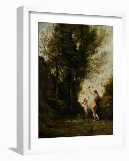 A Nymph Playing with a Cupid, 1857-Jean-Baptiste-Camille Corot-Framed Giclee Print