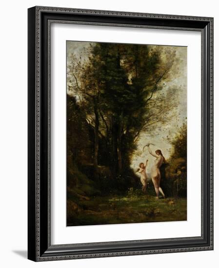 A Nymph Playing with a Cupid, 1857-Jean-Baptiste-Camille Corot-Framed Giclee Print