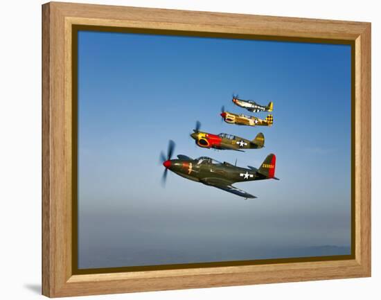 A P-36 Kingcobra, Two Curtiss P-40N Warhawks, and a P-51D Mustang in Flight-Stocktrek Images-Framed Premier Image Canvas