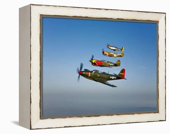 A P-36 Kingcobra, Two Curtiss P-40N Warhawks, and a P-51D Mustang in Flight-Stocktrek Images-Framed Premier Image Canvas