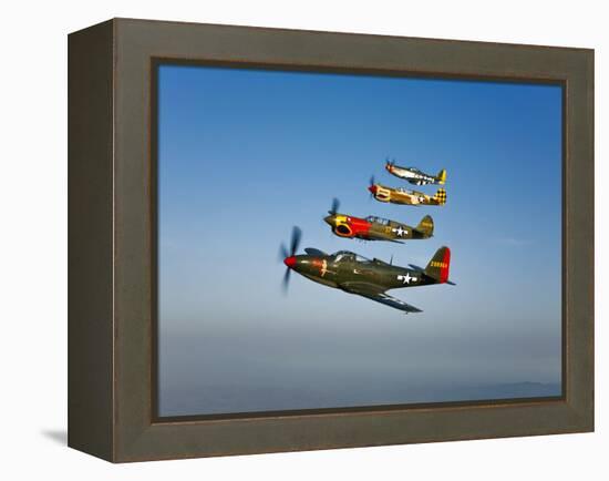 A P-36 Kingcobra, Two Curtiss P-40N Warhawks, and a P-51D Mustang in Flight-Stocktrek Images-Framed Premier Image Canvas