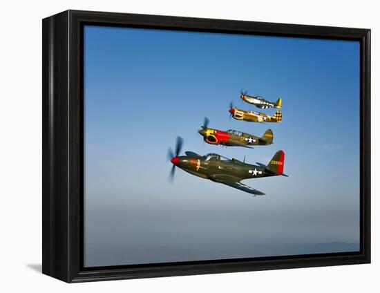 A P-36 Kingcobra, Two Curtiss P-40N Warhawks, and a P-51D Mustang in Flight-Stocktrek Images-Framed Premier Image Canvas