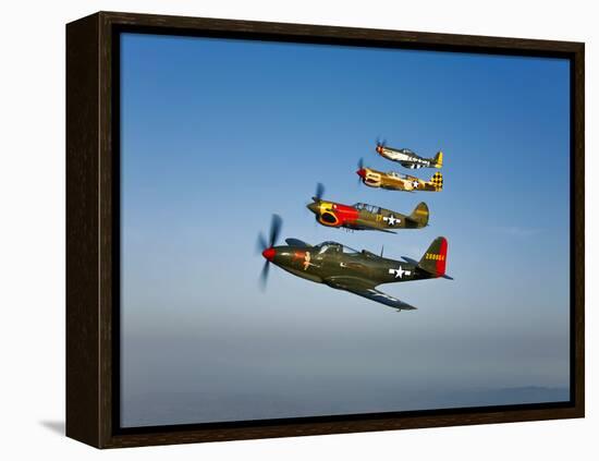 A P-36 Kingcobra, Two Curtiss P-40N Warhawks, and a P-51D Mustang in Flight-Stocktrek Images-Framed Premier Image Canvas