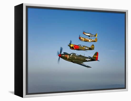 A P-36 Kingcobra, Two Curtiss P-40N Warhawks, and a P-51D Mustang in Flight-Stocktrek Images-Framed Premier Image Canvas