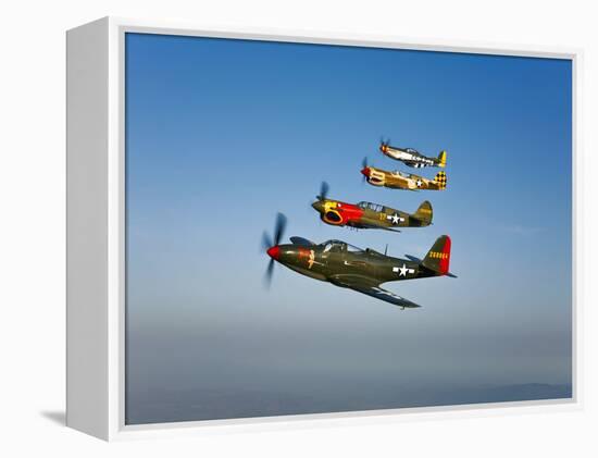 A P-36 Kingcobra, Two Curtiss P-40N Warhawks, and a P-51D Mustang in Flight-Stocktrek Images-Framed Premier Image Canvas