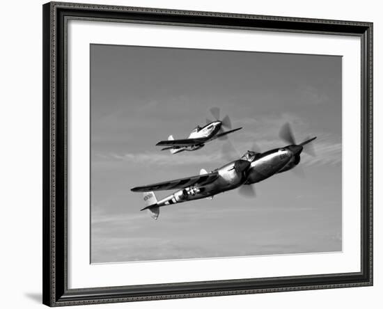 A P-38 Lightning and P-51D Mustang in Flight-Stocktrek Images-Framed Photographic Print