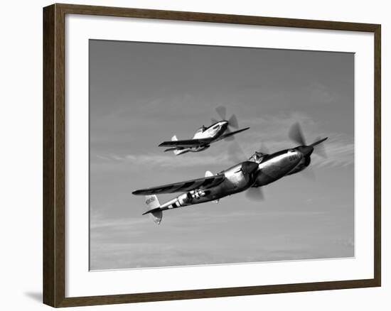 A P-38 Lightning and P-51D Mustang in Flight-Stocktrek Images-Framed Photographic Print