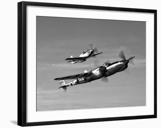 A P-38 Lightning and P-51D Mustang in Flight-Stocktrek Images-Framed Photographic Print