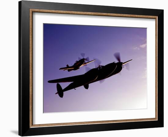 A P-38 Lightning and P-51D Mustang in Flight-Stocktrek Images-Framed Photographic Print