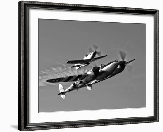 A P-38 Lightning and P-51D Mustang in Flight-Stocktrek Images-Framed Photographic Print