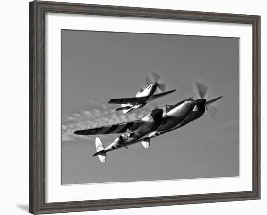 A P-38 Lightning and P-51D Mustang in Flight-Stocktrek Images-Framed Photographic Print